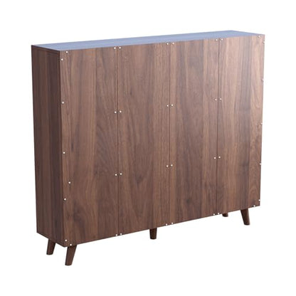 OSCHF Cubby Shelf Bookcase with Doors - Wooden 11 Cube Floor Standing Open Bookshelf with Solid Wood Legs, 3-Tier Storage Cabinet, Walnut - color: Walnut