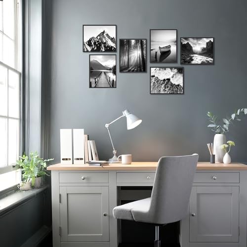 Dazzlewall Black and White Wall Decor Poster Modern Mountain Nature Landscapes Wall Poster for Bedroom Living Room Decor 8x10 in Unframed Set of 6