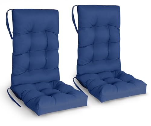 GREENVINES Rocking Chair Cushions Set of 2 | Polyester | Waterproof | Outdoor High Back Rocker Chairs Cushion | Seat with Ties | Non-Slip | Thickened Pad for Patio | 46.5" x 18.5" x 4.3" | Blue - color: Blue, size: 2PCS
