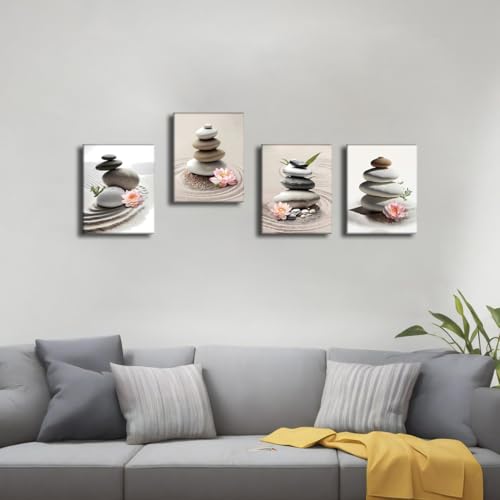 Framed Zen Bathroom Wall Art Set,Meditation Canvas Wall Art,Zen Sand Posters Prints for Yoga Office Bathroom Bedroom,Set of 4 (Framed 8 x 10 IN) - color: Framed 8"X10" -Zen Sand Canvas Wall Art