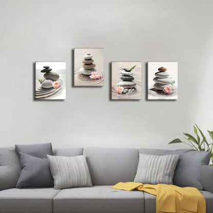 Framed Zen Bathroom Wall Art Set,Meditation Canvas Wall Art,Zen Sand Posters Prints for Yoga Office Bathroom Bedroom,Set of 4 (Framed 8 x 10 IN) - color: Framed 8"X10" -Zen Sand Canvas Wall Art