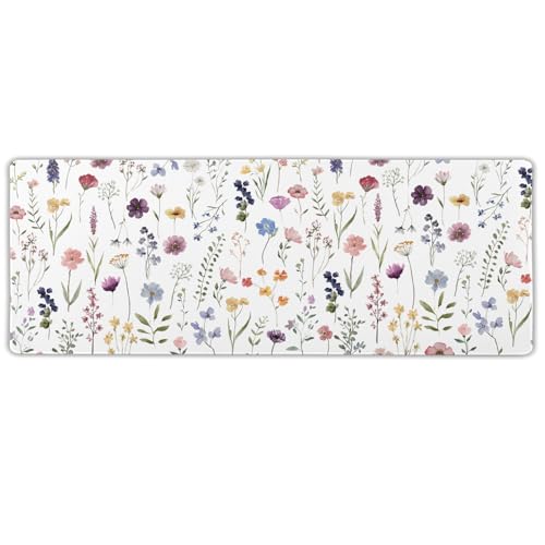 Floral Desk Mat Large Extend Mouse Pad XXL Beige Boho Desk Pad 35.4x15.7 Inch Cute Minimalist Flowers Mouse Pads Flowers Esthetics Computer Laptop Mouse Mat Non-Slip for Home Office Desktop Decor - color: Flowers, size: 35.4x15.7 Inch