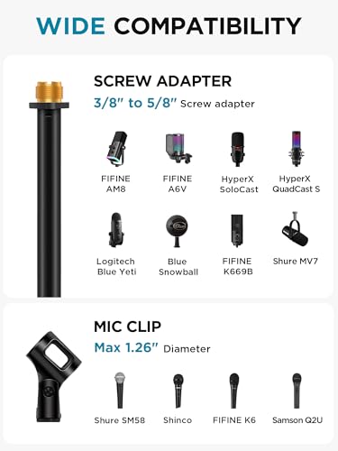 InnoGear Adjustable Desk Microphone Stand, Weighted Base with Soft Grip Twist Clutch, Boom Arm, 3/8/'' and 5/8/'' Threaded Mounts for Blue Yeti and Blue Snowball, Kick Drums, Guitar Amps, Black - size: Medium
