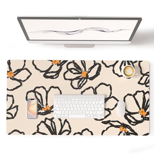 Colorful Star Leather Waterproof Desk Pad, Large Computer Keyboard Mat, Mousepad Office Accessories for Women, Abstract Line Floral 31.5" x 15.7" - color: Abstract Line Floral, size: 31.5" x 15.7"