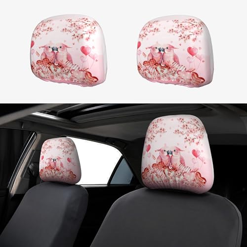 2PCS Pink Love Car Headrest Covers Bird Holiday Auto Decoration for Women - color: Bird Lover