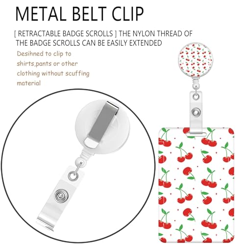 ID Badge Holder with Lanyard Fashionable ID Card Holders with Retractable Lanyards Soft Fiber Metal Clip Sturdy Buckle for Key Wallet Work Nurse Teacher (Retro Cherry with Bow) - color: Retro Cherry With Bow