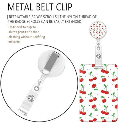 ID Badge Holder with Lanyard Fashionable ID Card Holders with Retractable Lanyards Soft Fiber Metal Clip Sturdy Buckle for Key Wallet Work Nurse Teacher (Retro Cherry with Bow) - color: Retro Cherry With Bow