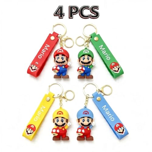 4Pcs Cute Keychains, Super Brothers Keychain, Cartoon Bag Charms Car Keys, Party Favors for Boys and Girls