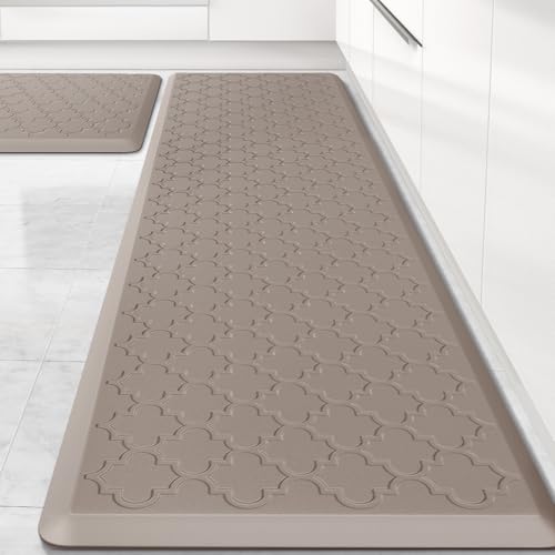 Kitchen Mat [2 PCS] Cushioned Anti-Fatigue Floor Mat Water Resistant Non-Skid Kitchen Mats and Rugs Ergonomic Comfort Foam Kitchen Rugs Standing Mat for Floor Office Sink (Khaki,20"x30"+20"x60") - color: Khaki, size: 20"x30"+20"x60"