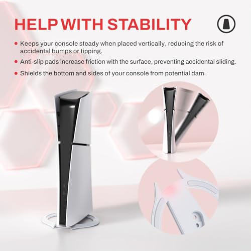 playvital Vertical Stand for ps5/Slim/Pro/Standard Console Disc & Digital, Space-Saving Holder Base Accessories for ps5/Pro/Slim with Anti-Slip Pads, Enhanced Stability - White - color: White