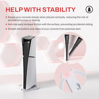 playvital Vertical Stand for ps5/Slim/Pro/Standard Console Disc & Digital, Space-Saving Holder Base Accessories for ps5/Pro/Slim with Anti-Slip Pads, Enhanced Stability - White - color: White