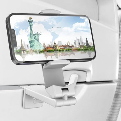 Perilogics Airplane Phone Holder Mount Universal in Flight Hands Free Viewing with Multi-Directional Dual 360 Degree Rotation (White) - color: White
