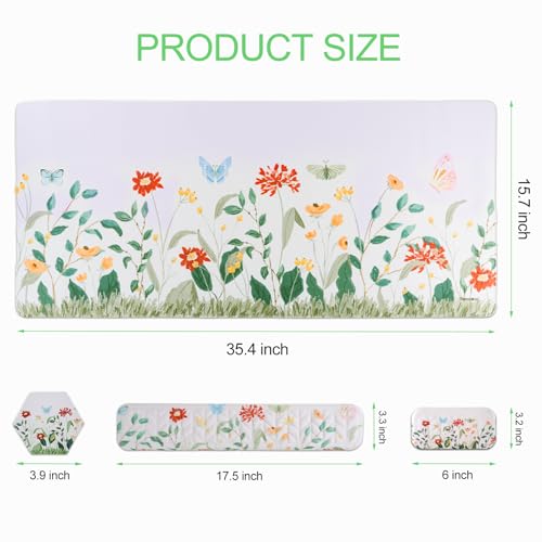 Petmolico Mouse Pad Set with Computer Keyboard Desk Pad,Mouse Pad with Wrist Rest,Typing Wrist Pad and Cup Coasters,Ergonomic Design for Typing Pain Relief【Silver,Wild Flowers】 - color: Silver
