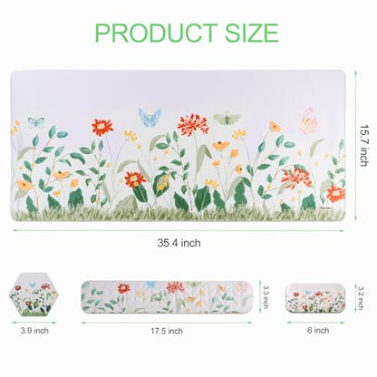 Petmolico Mouse Pad Set with Computer Keyboard Desk Pad,Mouse Pad with Wrist Rest,Typing Wrist Pad and Cup Coasters,Ergonomic Design for Typing Pain Relief【Silver,Wild Flowers】 - color: Silver