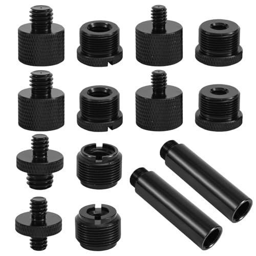 12pcs Microphone Stand Adapter Screws with Extension Tube, Alloy 5/8" Female to 3/8" Male & 5/8 Female to 1/4" Male Mic Stand Thread Mount Adapters for Mic Boom Arm Camera Tripod Recording