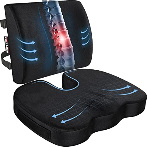 FORTEM Seat Cushion, Office Chair Cushion, Lumbar Support Pillow for Office Chair, Memory Foam Car Seat Cushions, Sciatica Coccyx Tailbone Pain Relief, Cushions for Back Support, Washable, Non Slip - color: Black Velour, size: Large