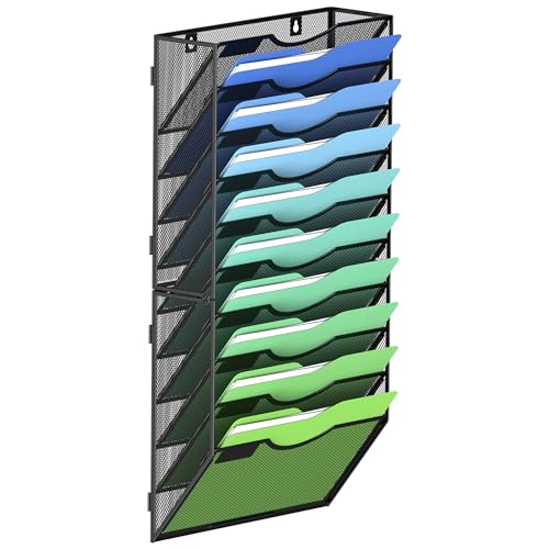 Kuntine.B Wall File Organizer Office Hanging Magazine Holder Wall File Organizer for Office Home (Black, 10 Tier) - color: Black, size: 10 Tier & No Hangers