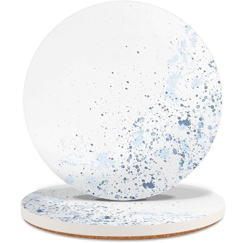 Drink Stone Coasters Set of 2 -Round Marble Style Desk Coasters with Non-Slip Cork Backing, Cute Coffee Desk Coaster for Office, Home Decor, Housewarming #2PACK (Starry Ink) - color: Starry Ink