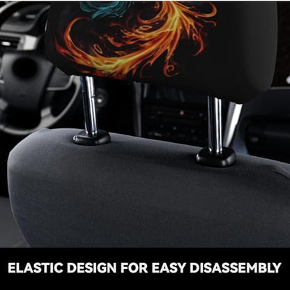 Dujiea 2 Pack Fire Animal Pheonix Print Car Headrest Covers, Universal Soft Car Seat Head Rest Cover Protector, Vehicle Accessories Fabric Headrest Cover for Cars Vans Trucks - color: Fire Animal Pheonix Print