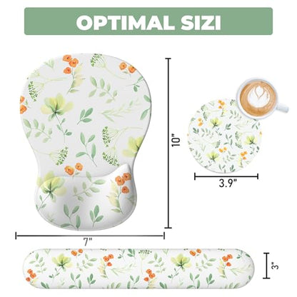 AKIT 3-in-1 Ergonomic Mouse Pad with Wrist Support & Keyboard Wrist Rest Set, Premium Memory Foam Mousepad with Coaster, Pain Relief for Office, Home, Gaming - [Anti-Slip & Breathable Lycra], Flower - color: Flower