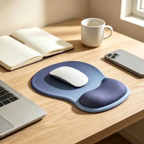 EooCoo Ergonomic Mouse Pad with Gel Wrist Rest Support Middle Concave Design, Relieve Wrist Pain Mousepad, Non-Slip Base for Laptop, Computer, Office Desk Accessories, Carpal Tunnel Syndrome Navy Blue - color: Navy Blue