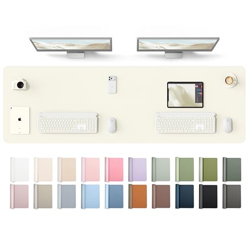 YSAGi Leather Desk Protector, Office Mat, Large Mouse Mat, Non-Slip PU Leather Blotter, Laptop Desk Mat, Waterproof Writing Pad for Office and Home(Cream, 63" x 17.2") - color: Cream, size: 63" x 17.2"