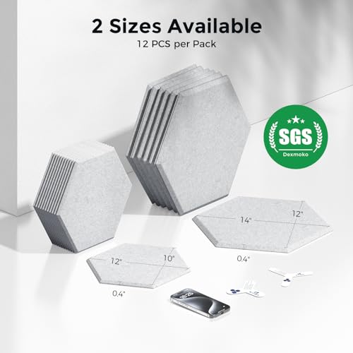 Self-Adhesive Acoustic Panels [390 lbs/yd³ Ultra-High Density], 2nd Generation Sound Absorbing Panel, Professional Level Sound Panel, Polyester Soundproof Foam [Medium Hexagon, Silver Grey] - color: Silver Grey, size: Medium Hexagon (12''x10''x0.4'')