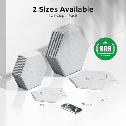 Self-Adhesive Acoustic Panels [390 lbs/yd³ Ultra-High Density], 2nd Generation Sound Absorbing Panel, Professional Level Sound Panel, Polyester Soundproof Foam [Medium Hexagon, Silver Grey] - color: Silver Grey, size: Medium Hexagon (12''x10''x0.4'')