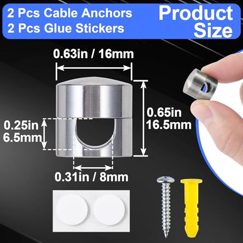 SmallCat 2 Sets Charger Holders for Cords, Silver Adjustable Cable Anchor Holders, Adhesive Metal Cord Clips, Cable Management Wire Organizers for Desk, Office, Nightstand - color: Silver,2sets