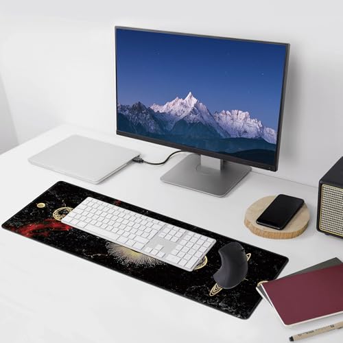 Galaxy Planet Large Mouse Pad,Gaming Keyboard Desk Pad,Extended Mouse Mat Non-Slip Rubber Base with Stitched Edges for Office Game Home XL 31.5"x11.8" - color: Galaxy Planet, size: 31.5L x 11.8W inches