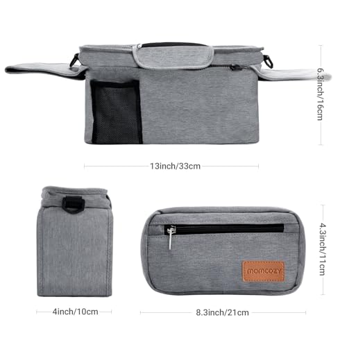 Momcozy Universal Stroller Organizer with Insulated Cup Holder Detachable Phone Bag & Shoulder Strap, Fits for Stroller Like Uppababy, Baby Jogger, Britax, BOB, Umbrella and Pet Stroller - color: Grey