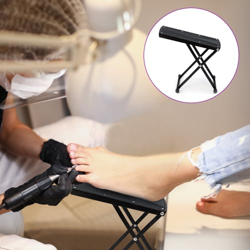 Pedicure Foot Rest, 6 Heights Adjustable Foot Stool, Metal Foldable Non-Slip Stand for Home and Salon Use Pedicure Station, Ideal Pedi Stool for Nail Tech or Guitar Foot Stool Black - color: Black