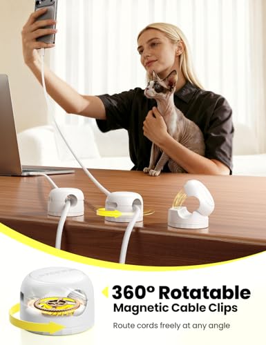 8-Pack JOYROOM Magnetic Cable Clips Organizer [Cord 360° Rotatable] Wire Keeper Holder with Strong Adhesive, Nightstand Desk Cable Management Phone Charger Holder for Car Wall Home Office Accessories - color: White