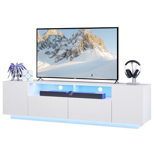 WLIVE LED TV Stand with Large Storage Cabinet, Modern Entertainment Center for 55/60/65/70/75 Inch TVs, Sturdy TV Console for Living Room, Bedroom,Rec Room(White) - color: White, size: 67'' Modern TV Stand