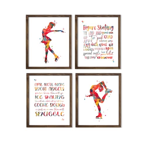 Inspirational Watercolor Ice Skater Girl Figure Skating Illustration Art Print Set for Girl's Bedroom Empowerment, Winter Sports Locker Team Boost, Young Spinner Surprises, Team Captain Honors, Coach Appreciation, Birthday Gifts - 8x10 Unframed Print Set