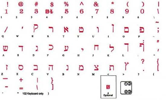 Hebrew Transparent Letters for Keyboard Laptop Computer Self-Adheisive Alphabet (Red) - color: Red