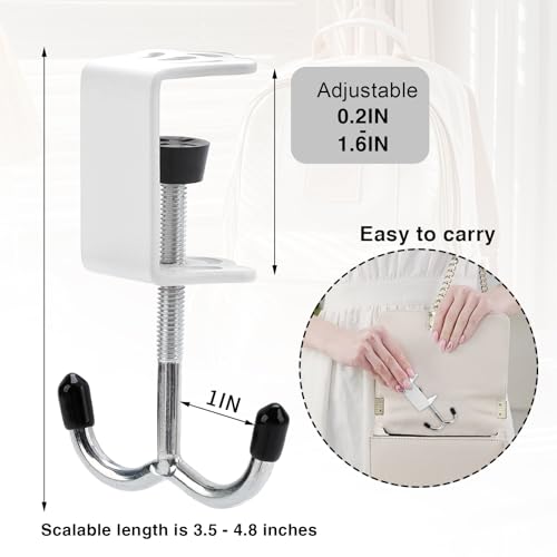 2 Pack Heavy-Duty Purse Hooks for Table & Desk - 100lb Capacity High-Strength Alloy Hanger, Multi-Use Bag Holder for Handbag, Backpack, Headphone, Umbrellas, Office Table Accessories (Cloud White)