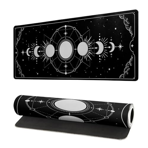 Sun Moon Gaming Mouse Pad Black Large Mouse Pad for Keyboard and Mousepad Desk Mat with 3mm Non-Slip Base and Stitched Edge for Gaming and Office Computer Mat Protector Mat 27.6x11.8 Inch - color: Sun Moon