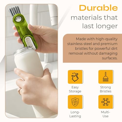 Multifunctional 3-in-1 Cleaning Brush for Cups, Bottles & Keyboards – Portable Glass & Lid Gap Cleaner for AirPods, Hard-to-Reach Corners – ABS & Silicone Compact Design (Blue/Dark Grey/Green).