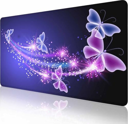 Gaming Mouse Pad, Large Mouse Pads for Women, Non-Slip Rubber Base Mousepad, Keyboard Mouse Mat, Desk Pad with Stitched Edges, 31.5x15.7inch, Glowing Butterfly - color: Glowing Butterfly, size: 31.5L x 15.7W inches