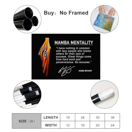 YDYBBGFC Mamba Inspirational Quotes Poster, Black Mamba Mentality Wall Art Decor,A Gift for Dear Basketball Fansstyle 12x18inch(30x45cm)