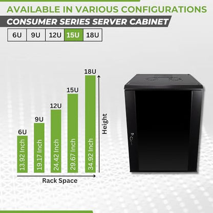 NavePoint 15U Wall Mount Consumer Series Server Cabinet Network Enclosure Locks, Fan - size: 15U