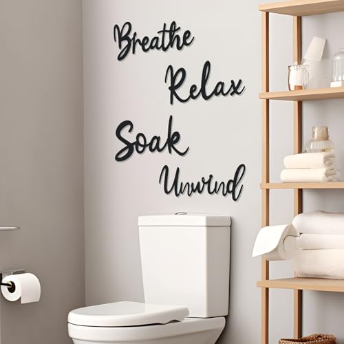 4 Pcs Bathroom Decor Wooden Bathroom Wall Sign Black Bath room Decor Relax Unwind Soak Breathe Wall Art Fresh Hollow Sign for Washing Room Laundry Room Toilet (Cosy) - style: Cosy
