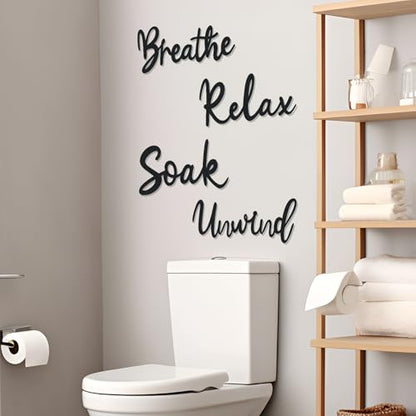 4 Pcs Bathroom Decor Wooden Bathroom Wall Sign Black Bath room Decor Relax Unwind Soak Breathe Wall Art Fresh Hollow Sign for Washing Room Laundry Room Toilet (Cosy) - style: Cosy