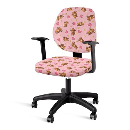 Highland Cow Office Chair Cover Dust Proof Computer Chair Seat Cover 2 Piece Dorm Computer Rotating Chair Slipcover Chair Padded Cover Anti-Slip Desk Accessories - color: Highland Cow Valentines