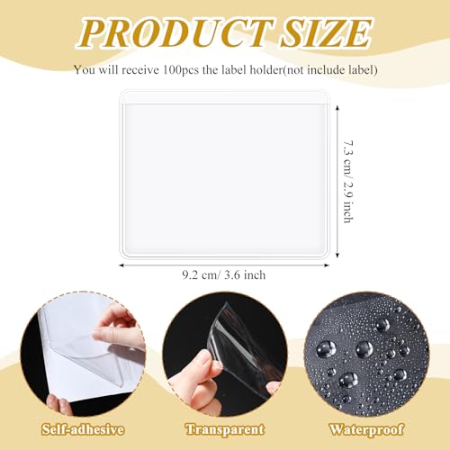 Jeyiour 100 Pcs Label Holders Adhesive Nameplate Pockets Storage Bin Labels Index Card Holder Shelf Plastic Peel Stick for Classroom Supermarket Bookshelf Library Student Box Drawer (3.6 x 2.9 Inch) - size: 3.6 x 2.9 Inch