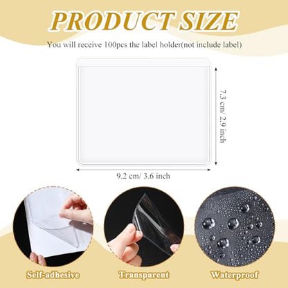 Jeyiour 100 Pcs Label Holders Adhesive Nameplate Pockets Storage Bin Labels Index Card Holder Shelf Plastic Peel Stick for Classroom Supermarket Bookshelf Library Student Box Drawer (3.6 x 2.9 Inch) - size: 3.6 x 2.9 Inch