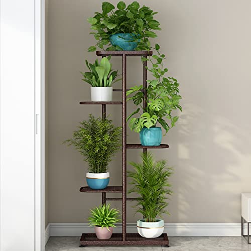 LINZINAR Plant Stand Metal 5 Tier 6 Potted Multiple Flower Pot Holder Shelf Indoor Outdoor Planter Display Shelving Unit for Patio Garden Corner Balcony Living Room (5 Tier 6 Potted, Bronze) - color: Bronze, size: 5 Tier-6 Potted