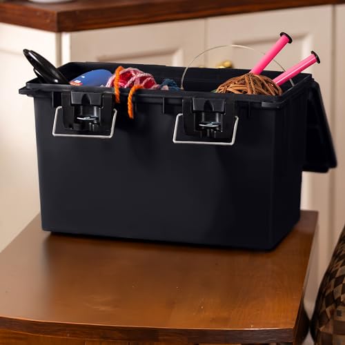 Sheffield 12773 XL Storage Bins With Lids, 2-Pack Stackable Storage Bins, Made in USA, Lockable and Water-Resistant Containers with Lids, Plastic Containers for Home, Classroom, and Dorm - color: Black, size: XL 2-Pack
