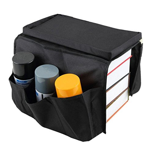 6 Pockets TV Remote Control Organizer, Home Sofa Console Folding Table Slipcover Drapes Over Arm Caddy Holder Desk Chair Armrest Hanging Storage Bag for Cellphone,Tray,Tea Cup,Pen,Magazine& Snacks
